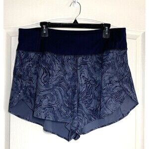 Athleta Run with it Shorts Womens Plus Size 1x Blue Swirl Back Zip Pocket